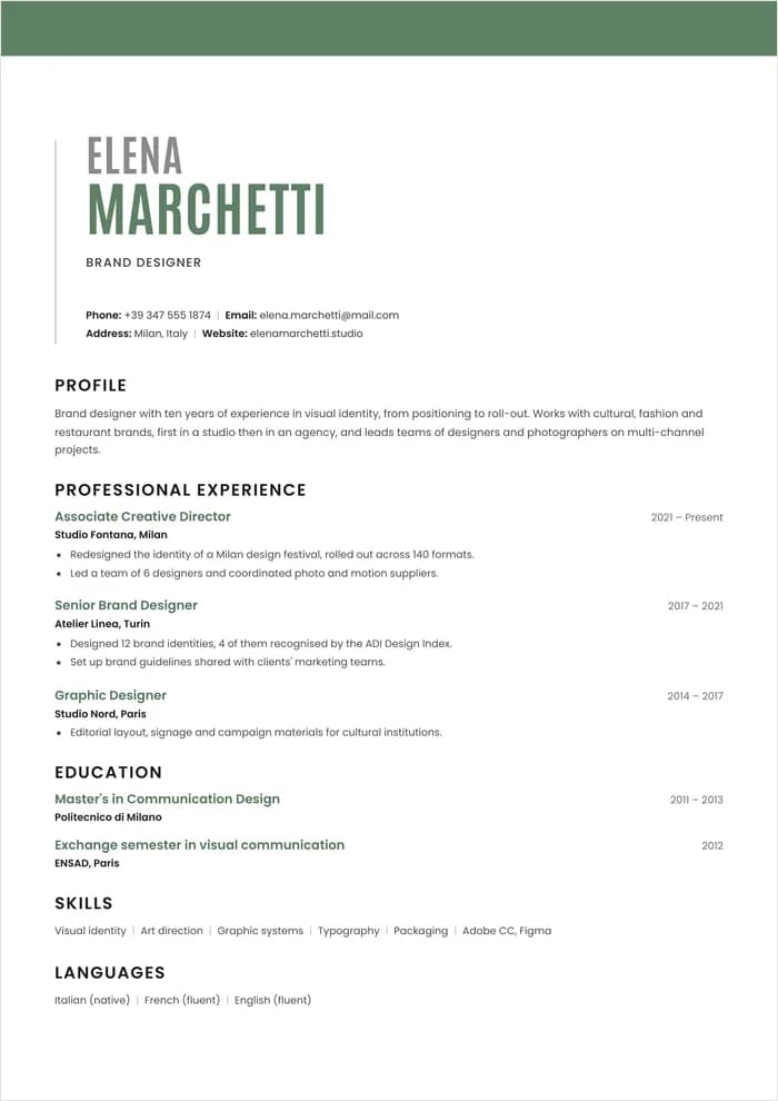 PDF produced by leading.cv with the Cicéro layout.